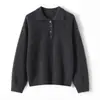 Suéter de Lã Cashmere Macio e Sedoso Naihuhu com Gola Polo Estilo Preguiçoso Tricô Sem Costura de Manga Longa