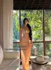 Vestido Cos Mini [Sirena] Dorado Claro Sin Tirantes con Abertura Alta Estilo Diosa de la Isla Nuevo