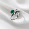 Nuevo Anillo de Pluma con Circonita Verde Estilo Coreano de Yuhong Moda Elegante Diseño Estilo Ins Moda de Nicho Versátil
