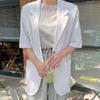 Chaqueta de traje holgada informal de manga corta con dos hebillas y bolsillos grandes estilo coreano para mujer, estilo retro francés de verano