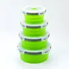 Caja de Almuerzo Redonda de Silicona Plegable para Microondas Caja para Mantener Fresco Portátil Caja Bento Plástico Empresa Juego de Tazones para Mantener Fresco Venta al por Mayor