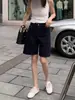 Shorts de Mezclilla Negros de Cintura Alta para Mujer, Verano 2026, Pantalones de Cinco Puntos Adelgazantes, Tallas Grandes, Petite, Versátiles Pantalones Rectos de Longitud Media, Modernos