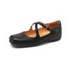 Sapatos esportivos retrô francês mais confortáveis, sola grossa, couro bovino texturizado lavado, salto baixo, bico quadrado, couro legítimo, primavera 2025, para mulheres