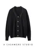 Cardigan de Cashmere Feminino 100% Cashmere Puro Outono e Inverno Novo Gola V Tricotado Confortável Macio Sedoso Renda Suéter Jaqueta