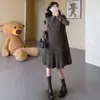 Moda Gestante Outono Inverno Novo Estilo Laço Top Interno Vestido com Babados de Camada Dupla Emagrecedor Esconde Barriga Conjunto Linha A