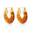 Aretes de Oro de 18K con Resina Rosa Ámbar Transparente, Elegantes y de Alta Gama Franceses con Forma de U, Aretes Transfronterizos Europeos y Americanos