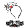 Conjunto de Tiara e Gola para Halloween, Tiara de Teia de Aranha, Adereços Festivos para Festa, Presilha de Cabelo, Adereços Populares para Fotos
