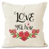 Funda de almohada de bicicleta para San Valentín, funda de almohada con estampado de flores rosas, funda de cojín de lino con borde cruzado, funda de almohada de cintura festiva