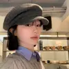 Boina Octogonal de Lana Tejida Estilo Retro Japonés para Mujer, Circunferencia de Cabeza Grande, Hace que la Cara Parezca Más Pequeña, Sombrero Artístico Versátil de Pintor de Nubes