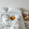 Ins Conjunto de quatro peças em jacquard estilo coreano com pequenas cerejas, algodão puro, algodão lavado, conjunto de três peças com capa de edredom em algodão puro, lençol para cama de 1,5