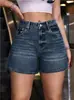 Shorts de Mezclilla Lavados con Degradado Retro de Cintura Alta y Pierna Recta para Mujer, Corte Holgado, Favorecedores, Versátiles, Pantalones Cortos Casuales para Uso Diario