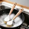Escova de Pote de Madeira, Escova de Limpeza Descontaminante para Fogão, Escova Suspensa para Lavar Louça, Escova de Pote para Lavar Louça, Escova Descontaminante de Cozinha com Cabo de Madeira