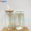 Vaso de Lata de Cerveza de 16 oz Vaso Mason Lata con Tapa de Bambú con Pajita Sublimación Arcoíris en Blanco Lata con Recubrimiento de Vidrio Arcoíris