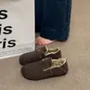 Sapatos Mocassins Slip-On Preguiçosos Quentinhos de Camurça com Pelúcia Adicional Sapatos de Algodão Sapatos Birkenstock para Mulheres Retrô Literário Bico Redondo Pelúcia