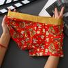 Cueca Nova Masculina, Cueca Boxer Respirável de Algodão Puro Masculina, Padrão Tendência Nacional Dragão Dourado, Cueca Boxer Masculina Ano do Zodíaco