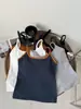 Camisola de Color Bloqueado Cepillado de Otoño Temprano para Mujer, Aspecto Adelgazante, Estilo Simple y Sexy, Top Corto con Copas