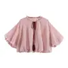Moda Femenina Nueva de Verano Estilo Europeo y Americano Rayas Lazo Estilo Globo Manga Corta Ajustado Camisa Top