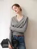 Suéter de Cachemira Nuevo Otoño e Invierno para Mujer Nuevo Francés Cruzado Cuello en V Suéter de Punto con Temperamento Moda Tejido Retro Top Base