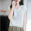 Camiseta Polo Casual Feminina com Gola, Tricô Fino de Linho Gelo, Leve, Respirável, Top Simples com Mangas Curtas Leves