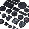 Pegatinas de tela bordadas autoadhesivas, sellos bordados por computadora, marca de moda, insignia de cuero negro, parche decorativo para prendas.