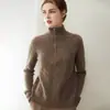 Suéter Zíper Meio Alto 100% Caxemira Pura Outono e Inverno Novo Suéter Feminino Torcido para Usar por Baixo Estilo Doce Suéter Pulôver Curto