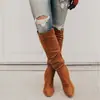 Botas de Cuero Gamuzado Grueso con Tacón Grueso, Punta Aguda y Cremallera Lateral, Color Sólido, Estilo Chelsea para Mujer, Nuevas de Otoño e Invierno, Talla Grande, Comercio Exterior