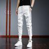 Pantalones Casuales Finos de Verano para Hombre Marca de Moda Pantalones de Seda Helada Pantalones Deportivos Ajustados Rayas Blancas Elásticos