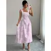 Vestido Feminino Slim Fit com Gola Quadrada Estampado Sem Mangas - Novo Estilo Verão 2026 para Plataformas Independentes de E-commerce