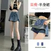 Shorts Jeans de Cintura Alta Calça Saia Feminina Spice Girls 2024 Primavera e Outono Novo Retro Emagrecedor Falso Duas Peças Calça Quente Tendência