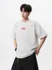 Camiseta Redonda de Algodón Pesado para Hombre, Estilo Americano High Street con Cremallera, Estampado de Letras para Verano, Mangas Cortas Holgadas y Transpirables