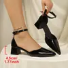 Tacones Altos Elegantes de Punta Estilo Francés para Viaje Diario de Mujer con Correa al Tobillo Verano Nuevo Moño Punta Cerrada Correa Trasera Sandalias de Tacón Bajo