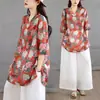 Camisa Casual Retro Estampada de Lino Nueva de Verano 2026 Vestido Camisa Artístico de Longitud Media Holgado con Cuello en V