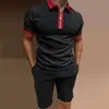 Conjunto de polo para hombre de manga corta, estampado, ajustado, con cremallera y solapa, estilo estación independiente europea y americana