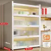 Estantería de almacenamiento de cocina independiente, gabinete de almacenamiento funcional de varias capas para montaje en pared con una encimera de losa de roca para cortar y servir alimentos