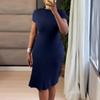 Ropa de Mujer Transfronteriza Europea y Americana 2025 Nuevo Estilo Otoño Cuello Medio Alto Raya de Axila Ajustado Color Sólido Falda Midi Vestido de Manga Corta