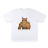 Camiseta Unissex de Manga Curta Solta com Estampa de Gato em Seda Leite para Levantamento de Peso Fitness, Top Tendência de Verão