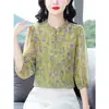Camisa de Gasa Estampada de Tres Cuartos Moderna y Exquisita para Mujer, Ropa de Verano, Blusa Hermosa y Elegante, Top Casual para Mamás