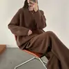 Conjunto de punto de dos piezas para mujer de Amazon transfronterizo, nuevo estilo casual holgado de color liso para otoño e invierno, suéter de cuello redondo