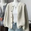 Cárdigan de Punto Rayado para Mujer 2026 Otoño Invierno Nuevo Casual Holgado Estilo Coreano Temperamento Suéter Abrigo para Ponerse en Capas