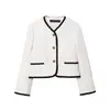 Comercio Exterior Transfronterizo Otoño 2025 Moda Femenina Estilo Europeo y Americano Chaqueta de Tweed con Ribete de Color Contrastante 1293054