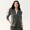 Estilo minimalista de alta qualidade: Coleção de outono de 2026, novo cardigã feminino de cashmere com gola alta, design de zíper duplo, perfeito como camada externa