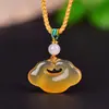 Collar de Jade con Colgante de Nube Auspiciosa de Calcedonia Blanco Hielo Natural, Hebilla de Paz de Ágata Azul, Gato Acostado, Trébol de Cuatro Hojas