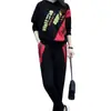 Conjunto de Dos Piezas de Moda para Mujer Tallas Grandes de Primavera y Otoño: Sudadera y Pantalón de Chándal con Bloques de Color y Letras Elegantes y Modernos
