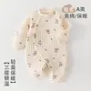 Macacão de bebê com pezinho e botões laterais para proteger a barriga, macacão acolchoado de três camadas quentinho para engatinhar, roupa de exterior para primavera e outono
