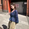Estilo Chic Coreano 2026 Principios de Primavera y Otoño Nueva Blusa de Gasa con Cuello en V, Cintura con Cordón y Mangas Abullonadas para Mujer