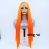Peruca Europeia e Americana Transfronteiriça Laranja de Fibra Sintética com Renda Frontal para Mulheres com Cabelo Longo Liso e Touca de Renda Frontal