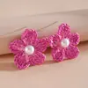 Pendientes de Flor de Rafia y Perla Estilo Resort Europeo y Americano, Pendientes Simples Dulces y Versátiles, Accesorios para Orejas de Diseño Nicho