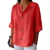 2025 Amazon Transfronterizo Europeo y Americano Primavera y Otoño Nueva Camiseta Holgada Cómoda Casual Cuello en V Top con Botones para Mujer