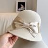 Sombrero de Pescador de Satén con Cadena de Perlas de Lujo de Entrada Francesa para Mujer Otoño e Invierno Sombrero de Fieltro de Lana Australiana Sombrero de Cuenca con Lazo Estilo Chanel