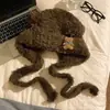 Gorro de peluche con lazo de orejas de oso para mujer, a prueba de viento, resistente al frío, protege los oídos, cálido, con doble cordón, lindo